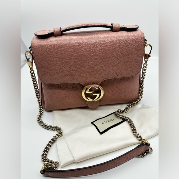 Gucci Interlocking Top Handle  Bag Leather Nude - Picture 1 of 8